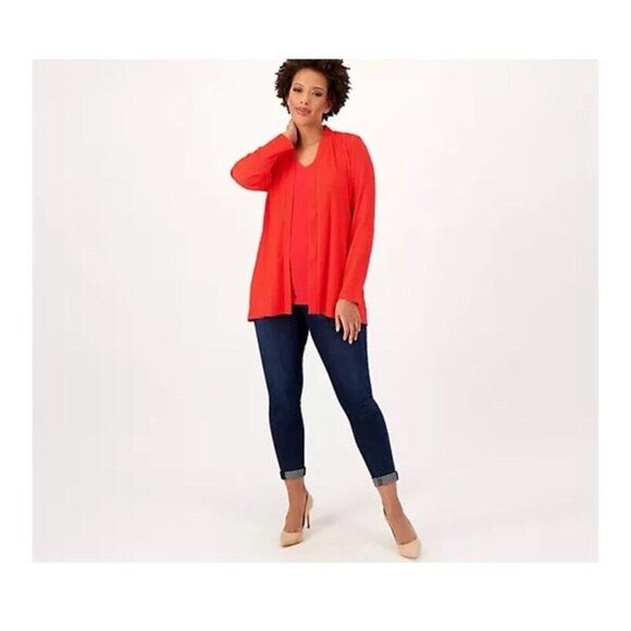 Susan Graver Eyelet Knit Cardigan With Liquid Knit Tank Size S Sea Coral A593351 - Picture 3 of 16